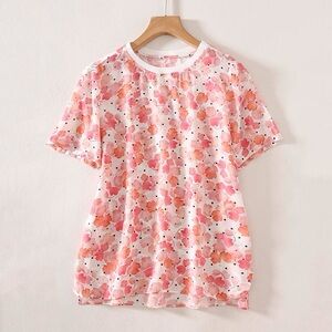 100% Mulberry Silk Floral Blouse   Lightweight & Elegant  Size L